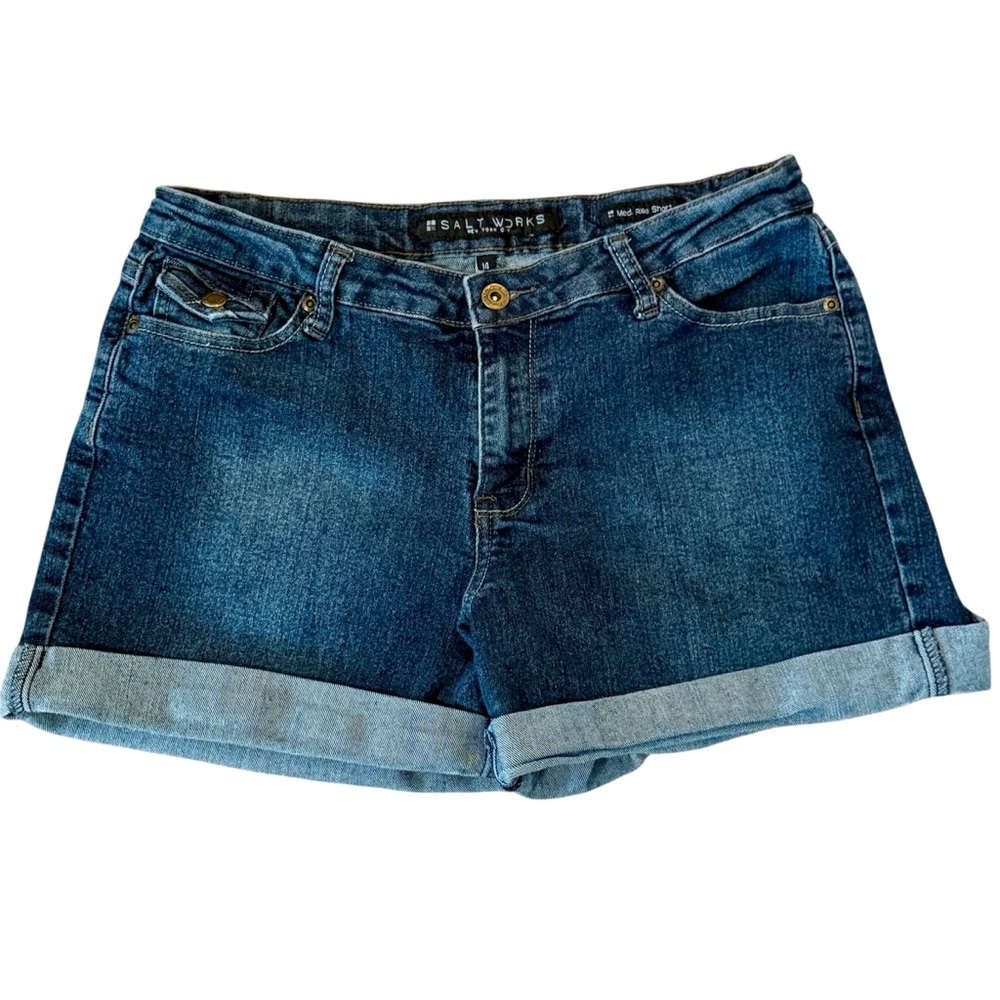 SALT WORKS N Y C / Women's Med. Rise Denim Shorts Sz-14 - Hidden Elastic Stretch